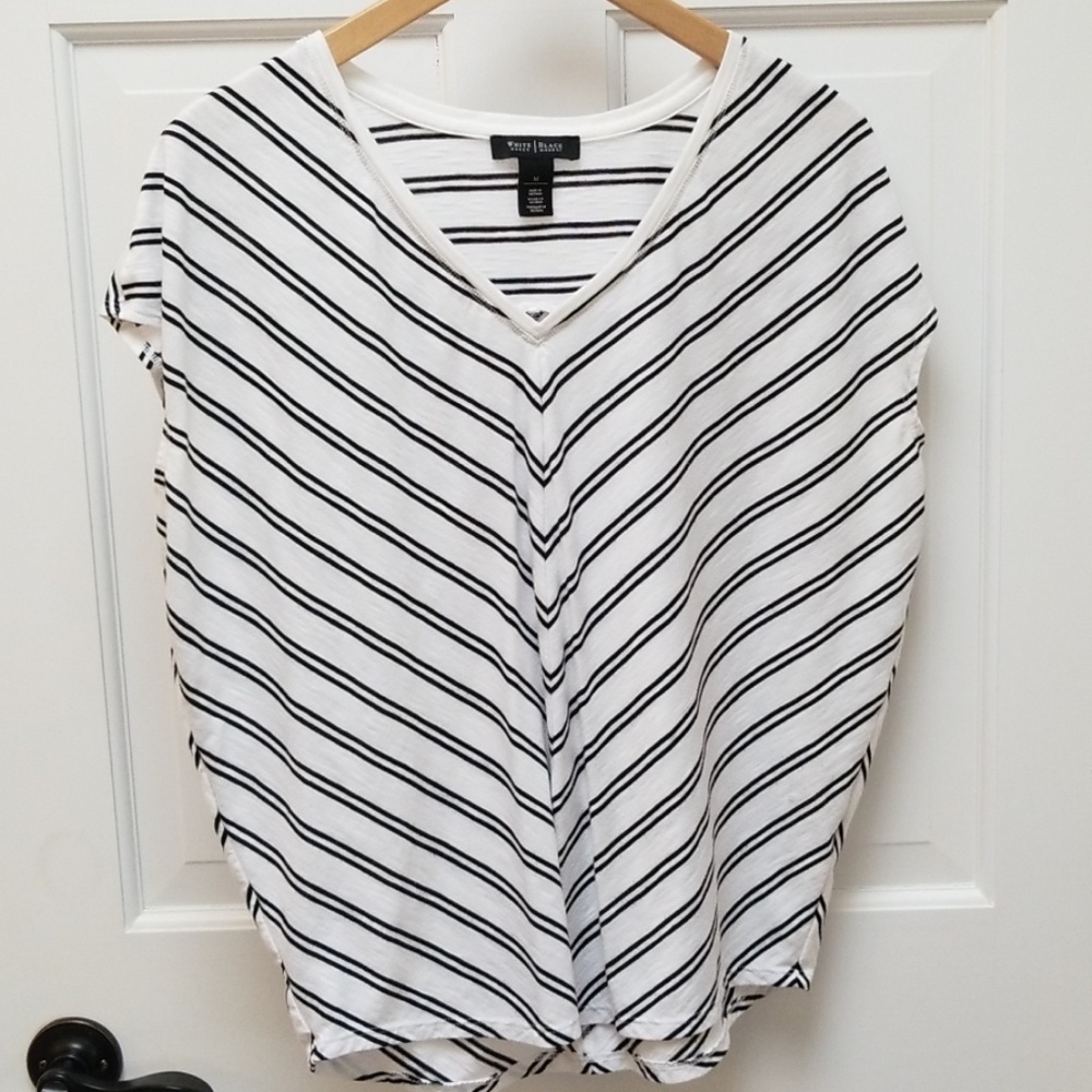 WHBM Sz M capped-sleeve striped blouse